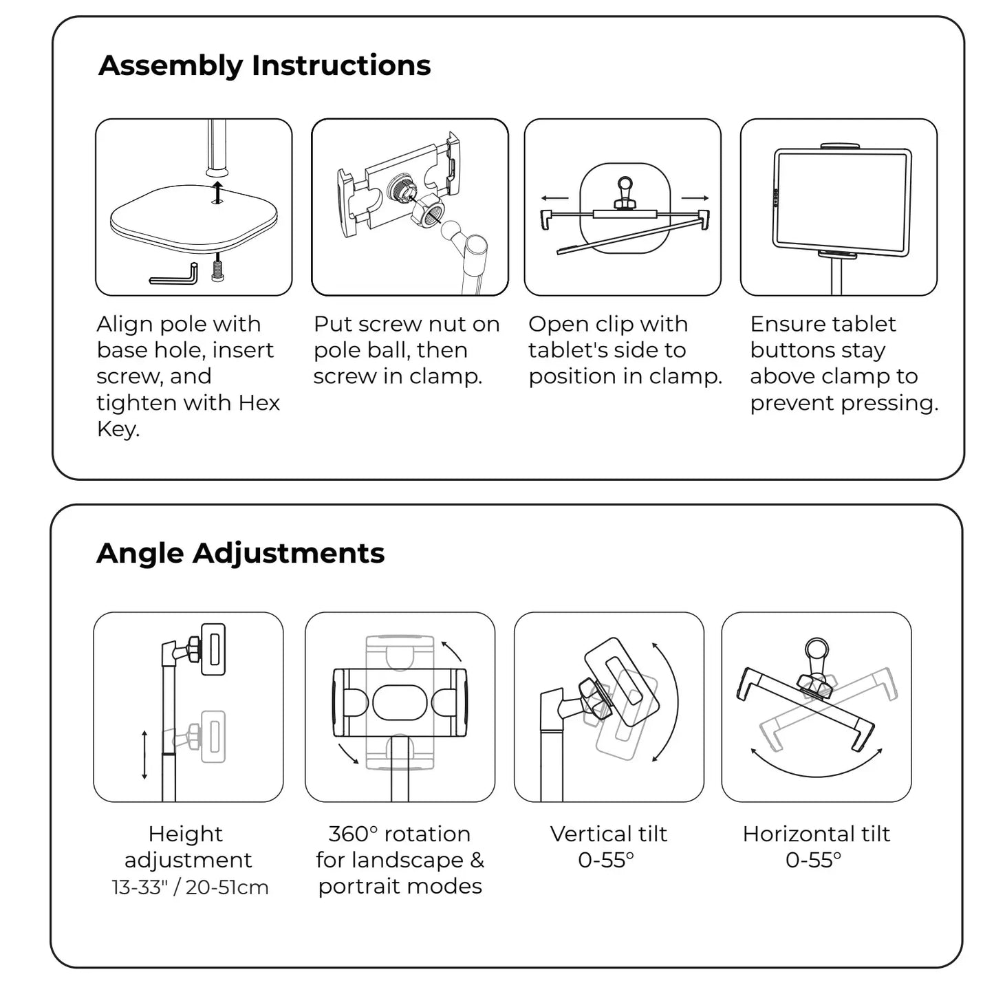Cooper Tabstand - Adjustable Height Tablet and Portable Monitor Holder, Metal/Aluminum Design, Compatible with Devices Up to 17", 360° Rotation and Tilt, 4.4 lb Weight Capacity, Portable Multi-Device Stand for iPad Pro, Mini, Air, and Smartphones