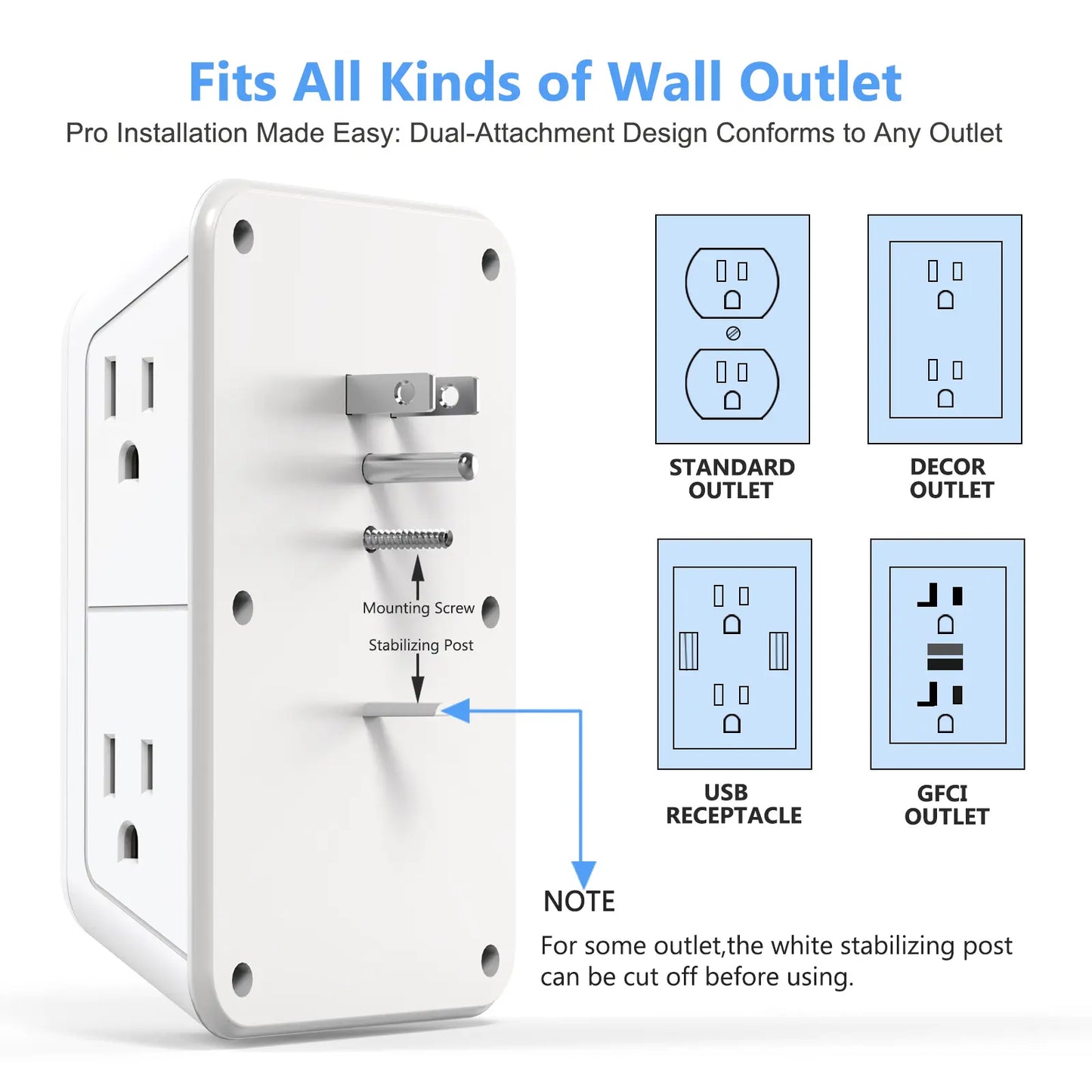 Wall Outlet Extender with Surge Protector, 6-Outlet Plug Strip with 4 USB Charging Ports & Night Light, USB Power Outlet, Power Socket Extender