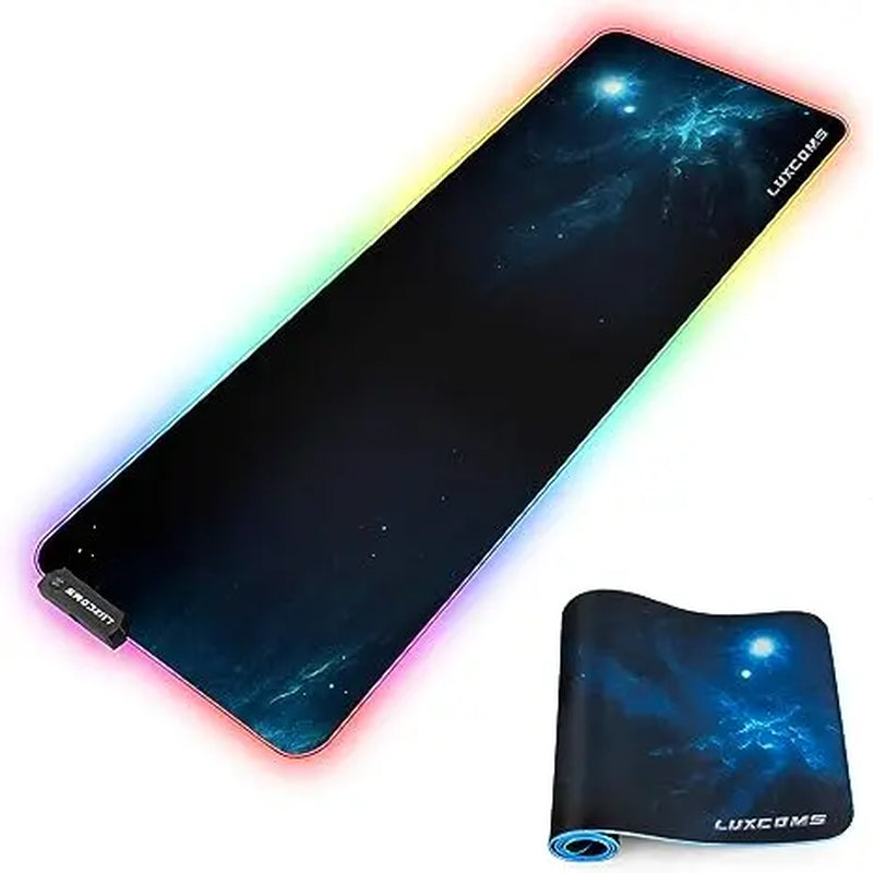 LUXCOMS RGB Soft Gaming Mouse Pad Large, Oversized Glowing Led Extended Mousepad , Computer Keyboard Pad Mat,31.5X 11.8In