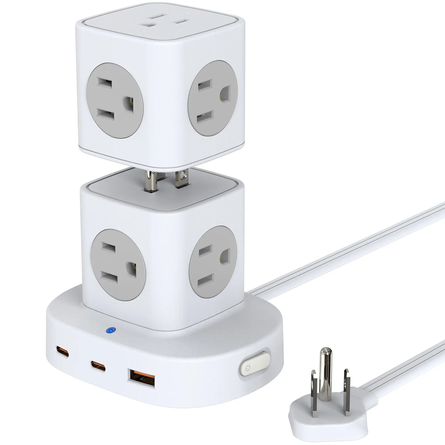 Tower Power Strip with 9 Outlets 3 USB (2 USB C), Surge Protector Tower 1250W/10A, 1700J, 5Ft Removable Multiple Outlets Power Strip Tower, Ideal for Dorms, Home Office, Travel, Hotels Outletplugs
