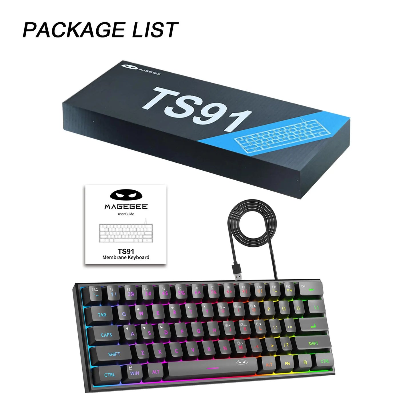 Magegee Keyboard TS91 Mini 60% Gaming Keyboard, RGB Backlit 61 Key Ultra-Compact Membrane Keyboard, TS91 Ergonomic Waterproof Office Computer Keyboard for PC, MAC, PS4, Xbox ONE Gamer(Black)