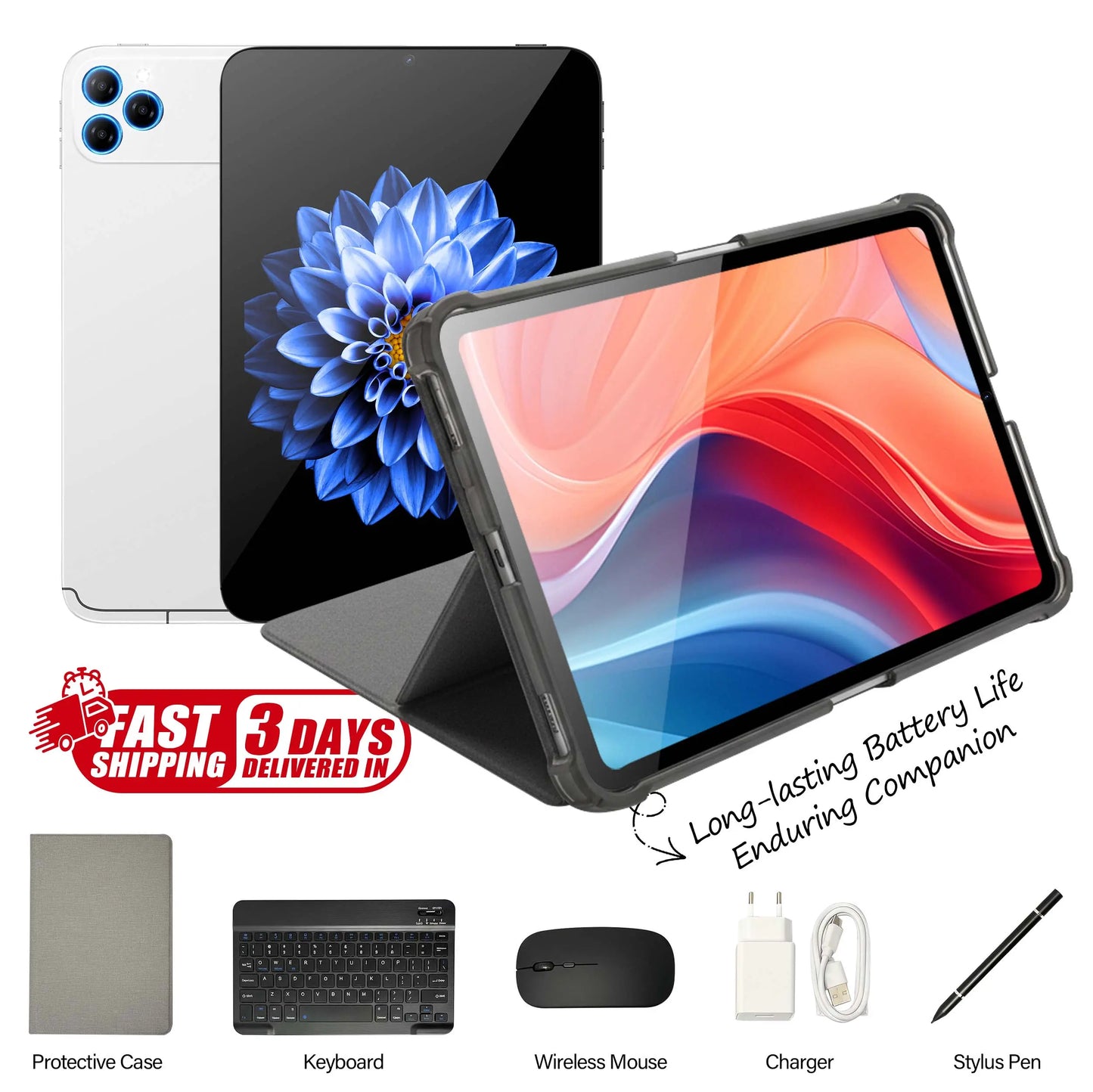 Ultra Slim 10.1” Android Tablet with Keyboard and Stylus - Versatile All-In-One Device for Academic and Professional Use, Ideal for Daily Productivity and Entertainment