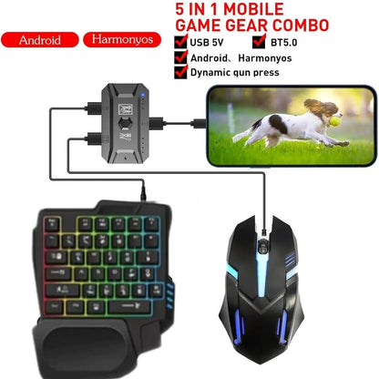 Mobile Gaming Keyboard and Mouse Adapter with One-Handed RGB Backlit Keyboard, Wired Gaming Mouse, and Mouse Pad - Ideal for PUBG Mobile and FPS Games - Ergonomic Wrist Support and Integrated Gaming Console for Enhanced Player Experience
