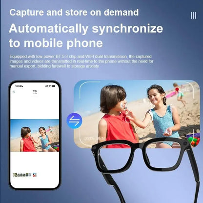 Smart AI Multi-Functional Bluetooth Audio Glasses, Wireless Smart Glasses, Wearable Smart Glasses - 500MP HD Camera & 1080P Video Recording Function - with Image Recognition, Language Translation - Dual-Mode Bluetooth & Wi-Fi Connectivity