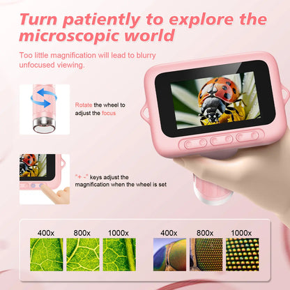 ASPOVEN 4K Upgraded Mini Pocket Digital Microscope with 3" Screen, Rechargeable Educational Tool for Children Ages 4-12, Ideal STEM Learning Gift for Boys and Girls