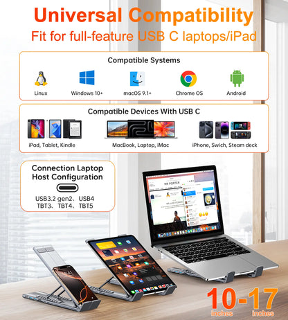 Mukiya USB-C Laptop Stand and Docking Station: 8-in-1 Hub with 4K HDMI, Multiple USB Ports, and SD/TF Card Slots for MacBook, Dell, HP, Surface, and Lenovo