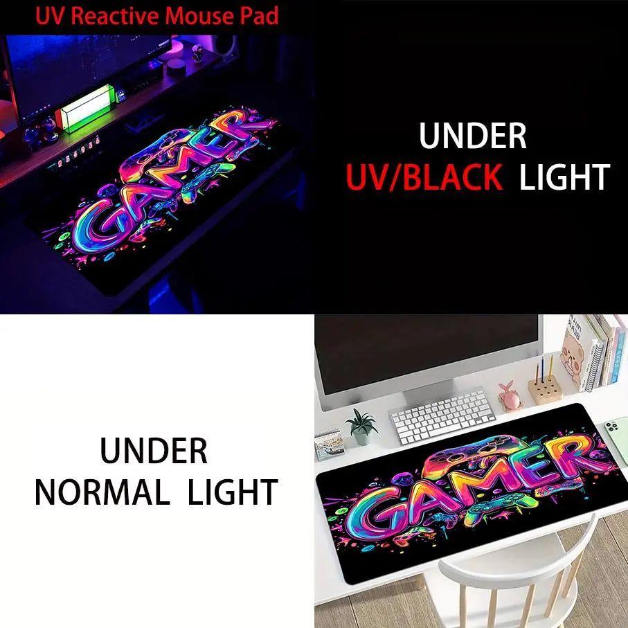 Large UV Reactive Gaming Mouse Pad - Thickened Non-Slip Rubber for E-Sports and Gaming Room Accessories