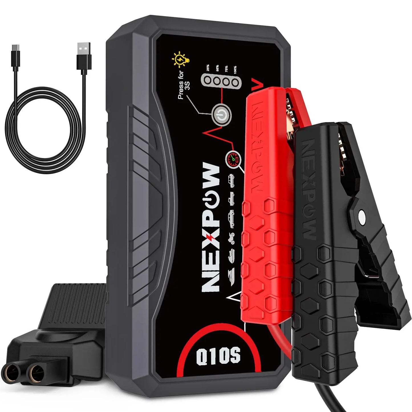 NEXPOW 2026 Enhanced Car Jump Starter - 3000A Peak Performance for 9.0L Gas and 7.0L Diesel Engines - Portable Lithium Battery Pack with USB QC3.0 and Jumper Cables