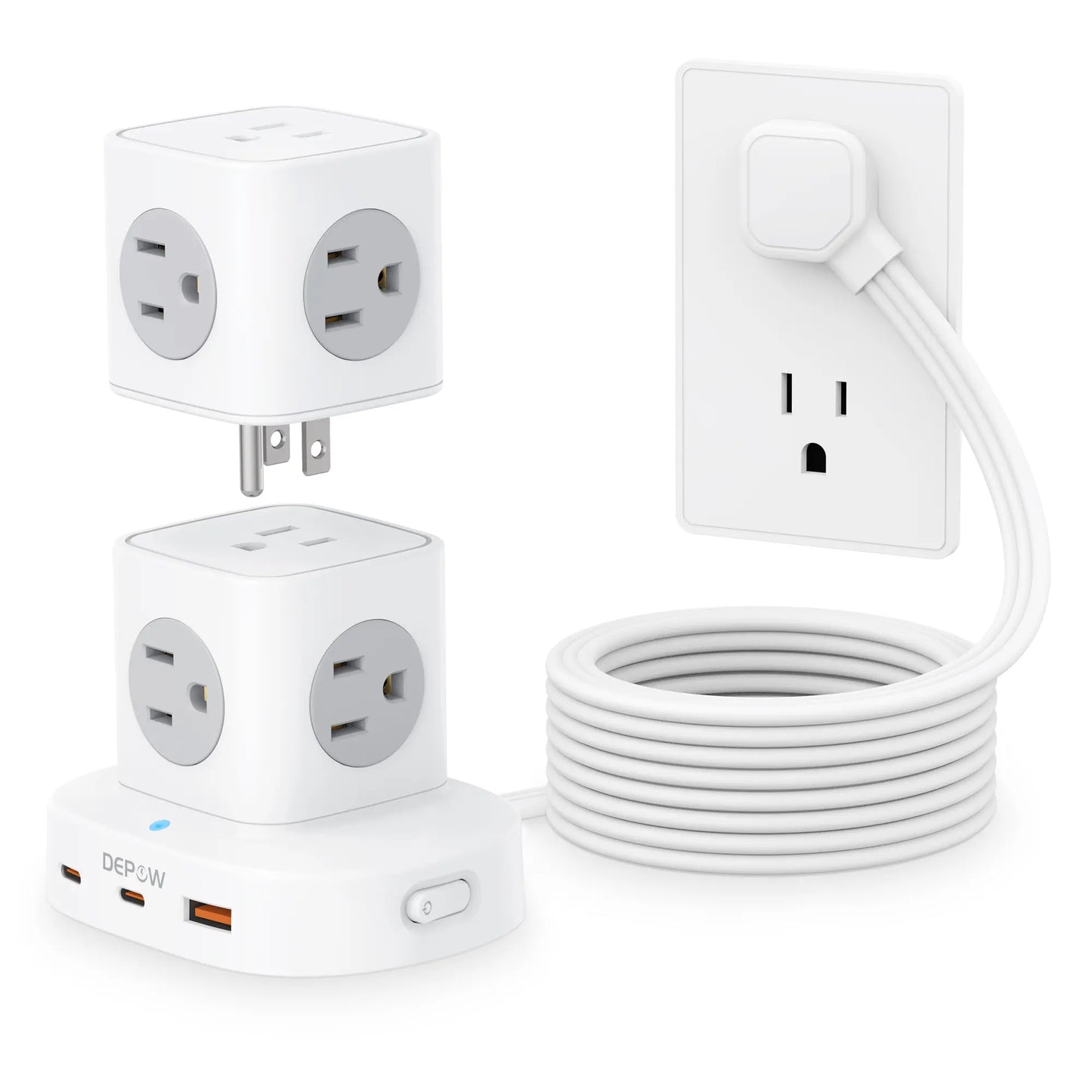 Tower Power Strip with 9 Outlets 3 USB (2 USB C), Surge Protector Tower 1250W/10A, 1700J, 5Ft Removable Multiple Outlets Power Strip Tower, Ideal for Dorms, Home Office, Travel, Hotels Outletplugs