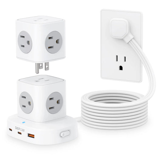 Tower Power Strip with 9 Outlets 3 USB (2 USB C), Surge Protector Tower 1250W/10A, 1700J, 5Ft Removable Multiple Outlets Power Strip Tower, Ideal for Dorms, Home Office, Travel, Hotels Outletplugs