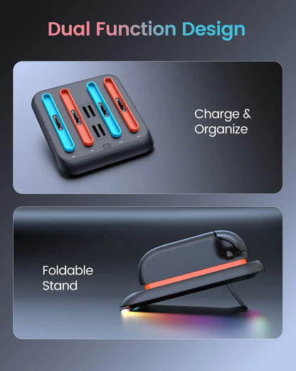 Transnovo Adjustable Charging Pad Compatible with New Switch 2 Joy-Con & Controllers – 4-In-1 Magnetic Fast Charger with 9 RGB LED Indicator, Type-C Cable Included
