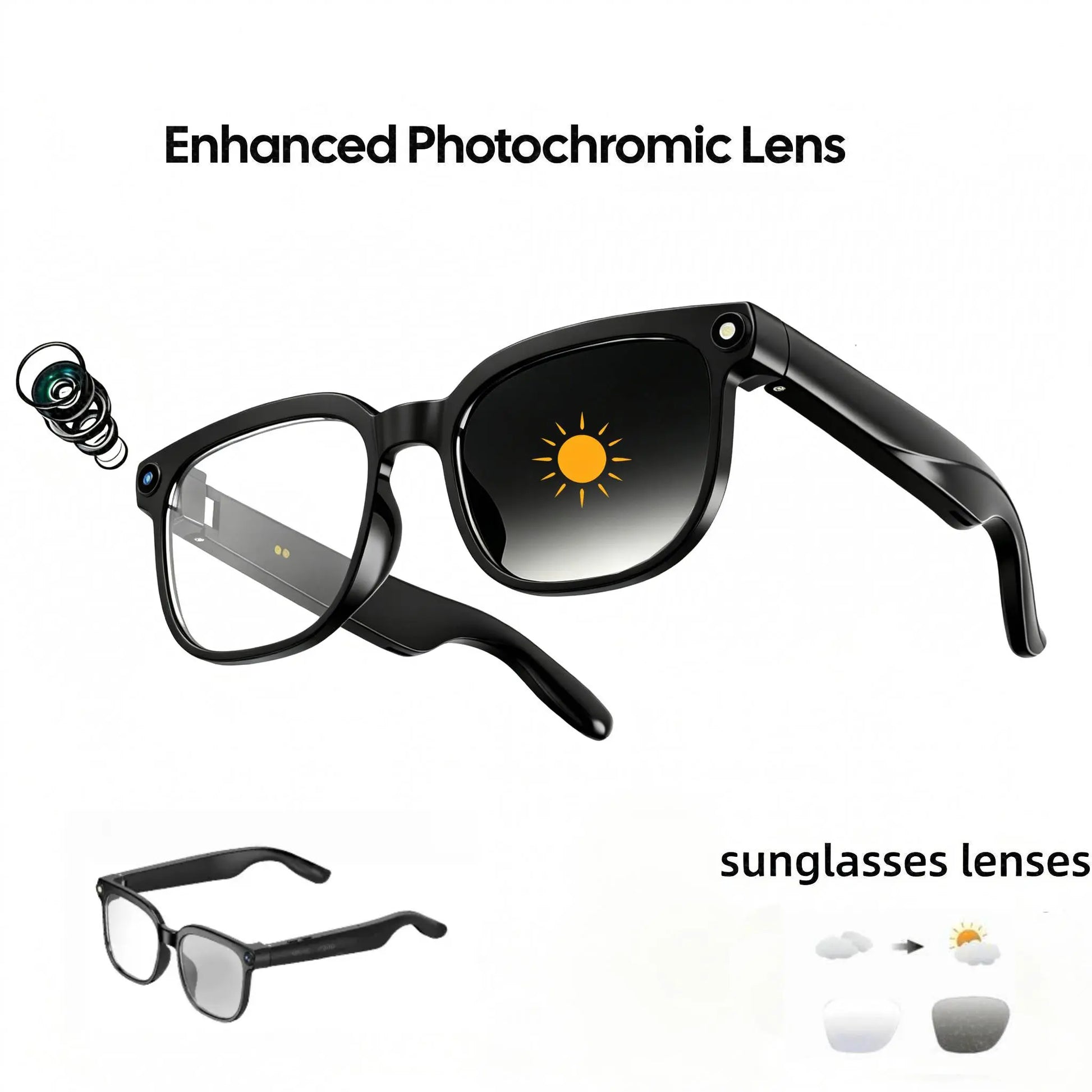 Smart AI Camera Glasses with 8MP Photochromic Lenses, Touch Button Adjustment for Hands-Free Photography, Real-Time Translation in 160+ Languages, Bluetooth Connectivity, and UV Protection for Outdoor Adventures