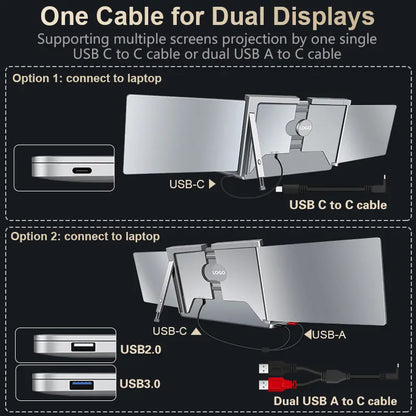 Dual-Screen Laptop Extender, [M1/M2/M3/Windows] [Connects with Just One Cable], Laptop Display Extender for Mac/Windows, 1080P | FHD IPS | Ultra-Thin Bezel, Type-C/Usb Powered, S400 Gray.