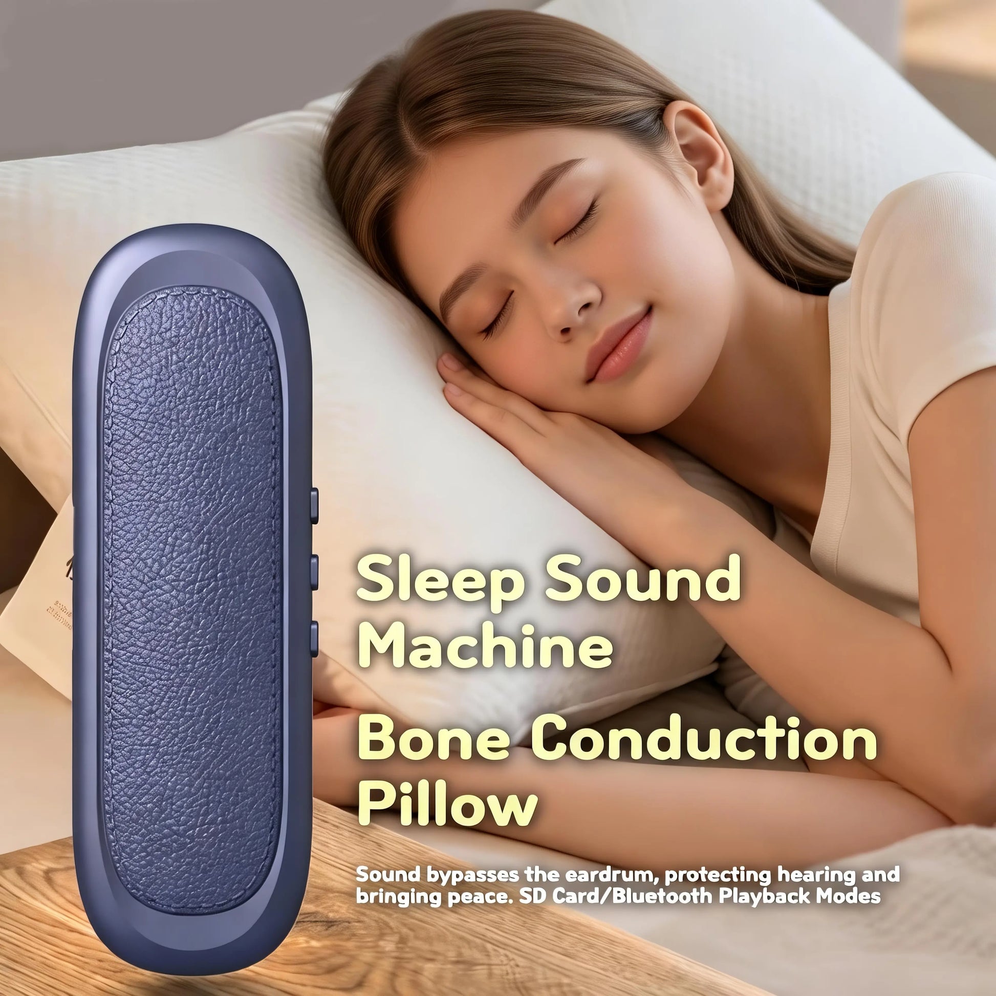 Bluetooth Under-Pillow Speakers with Bone Conduction Technology, 3D White Noise Generator, Volume Control, Sleep Timer, and Side Sleeper Compatibility