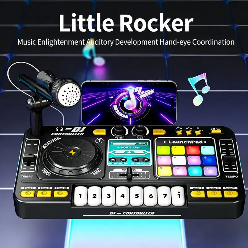 Multifunctional Digital DJ Controller with Microphone and Piano Keys - Educational Music Toy for Kids, Ideal for Home Entertainment