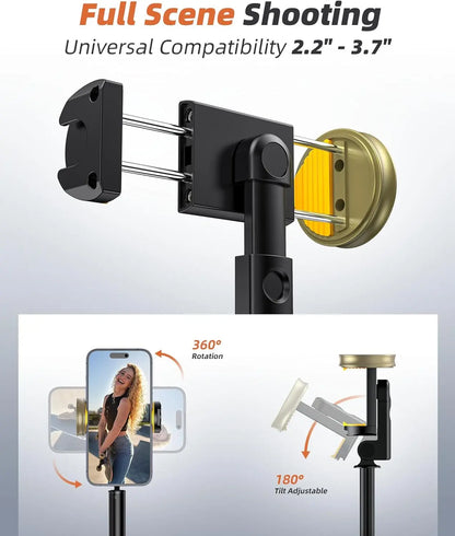 62-Inch Adjustable Phone Tripod and Selfie Stick with Remote Control - Lightweight and Portable Stand for iPhone and Android, Ideal for Selfies, Video Recording, and Vlogging