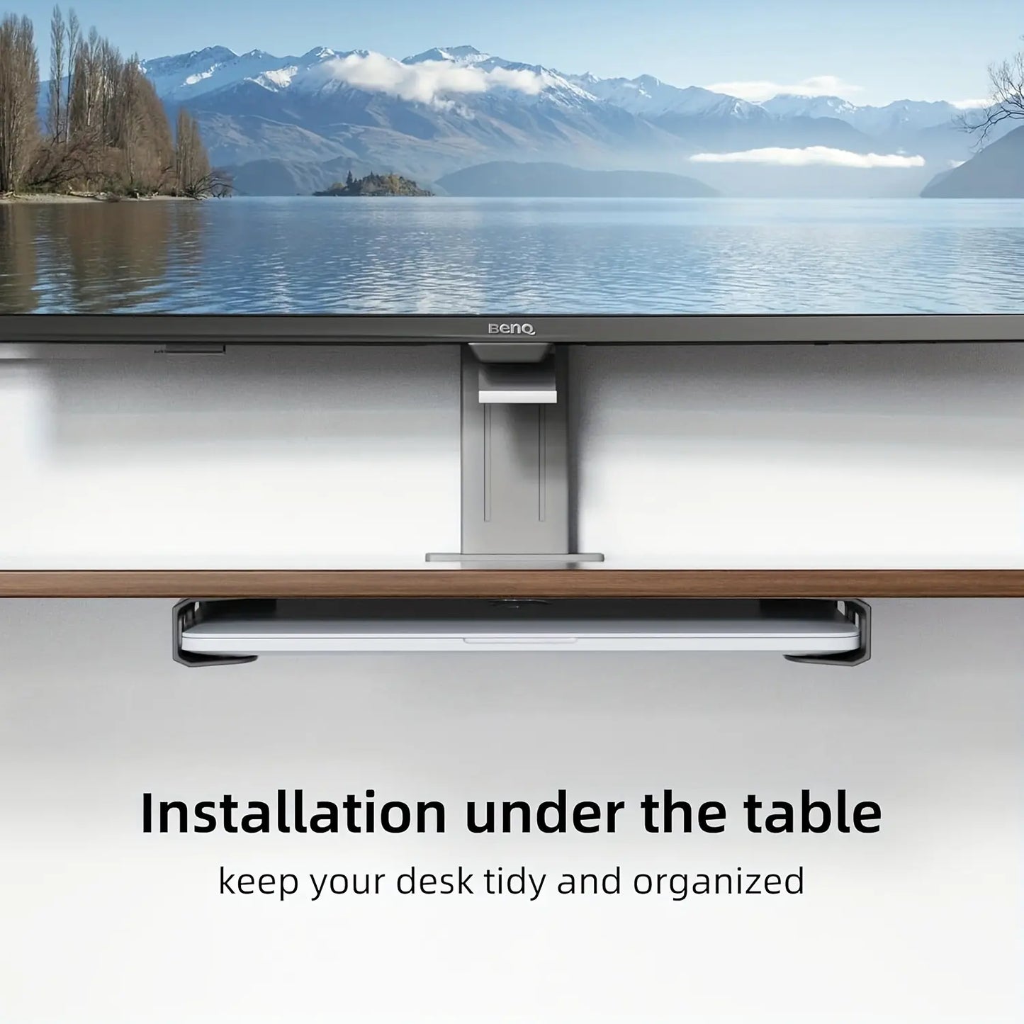 Under-Desk Laptop Mount Holder with Adhesive and Screws, 1.1"/28mm Thickness, Anti-Scratch Pads, Universal Compatibility for MacBooks, Surface Devices, Keyboards, Tablets, Switch, and More