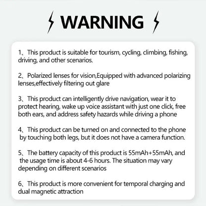Smart AI Multi-Functional Bluetooth Audio Glasses, Wireless Smart Glasses, Wearable Smart Glasses - 500MP HD Camera & 1080P Video Recording Function - with Image Recognition, Language Translation - Dual-Mode Bluetooth & Wi-Fi Connectivity