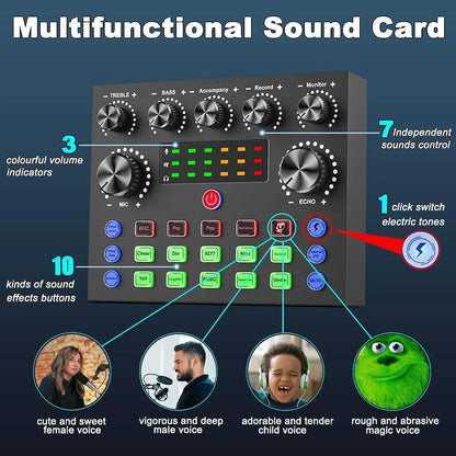 Safring Podcast Equipment Bundle, BM800 Podcast Usb Rechargeable Microphone Bundle with V8S Voice Change#R, Condenser Microphone Recording Studio Package for Podcasting Live Streaming Singing Tiktok Youtube Dynamic Mic Sound Card Desk Clamp #Summervibes