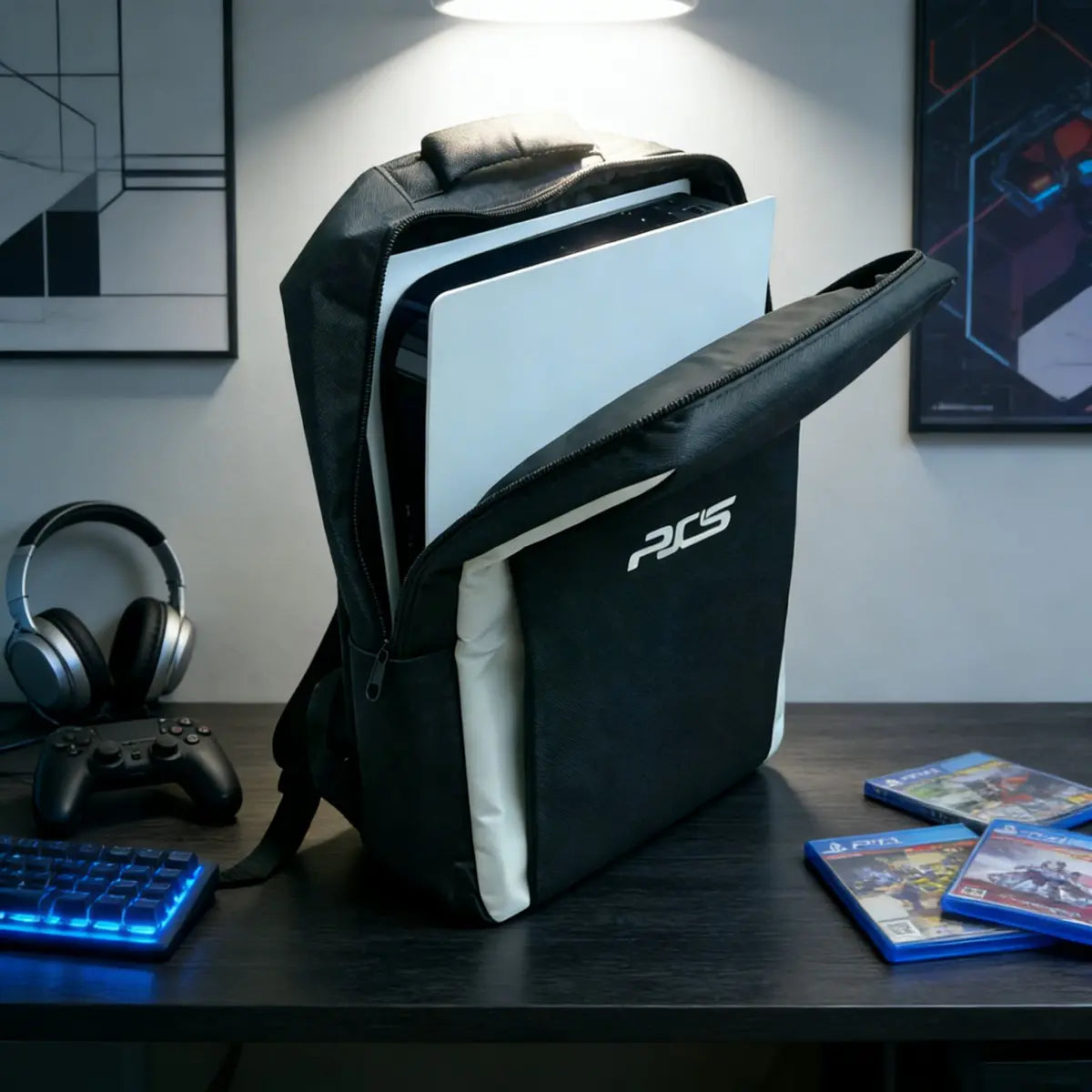 For Ps5 Travel Backpack for Console and Accessories, Compatible with Ps5/Ps5 Slim/Ps5 Pro, Large Capacity Storage for Console, Dual Controllers, Discs, and Headphones