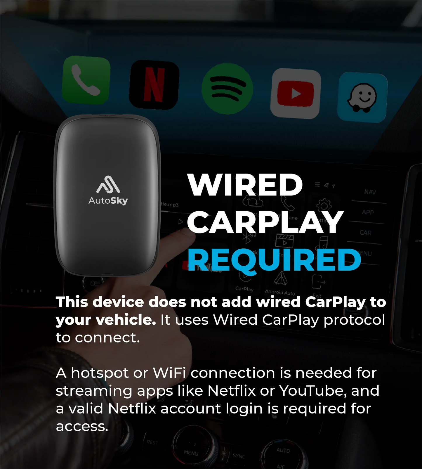 Autosky Ai Box Lite X - Enhance Your Vehicle Experience with Wired Apple CarPlay and Hotspot Connectivity