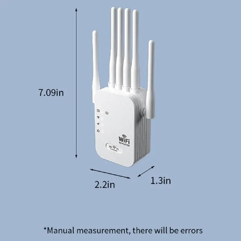 Dual Band 1200Mbps WiFi Extender with 6 High-Gain Antennas, Coverage up to 2000 Sq. Ft for 30 Devices, Ethernet Port Included, Perfect for Home Offices and Studios