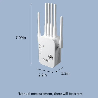 Dual Band 1200Mbps WiFi Extender with 6 High-Gain Antennas, Coverage up to 2000 Sq. Ft for 30 Devices, Ethernet Port Included, Perfect for Home Offices and Studios