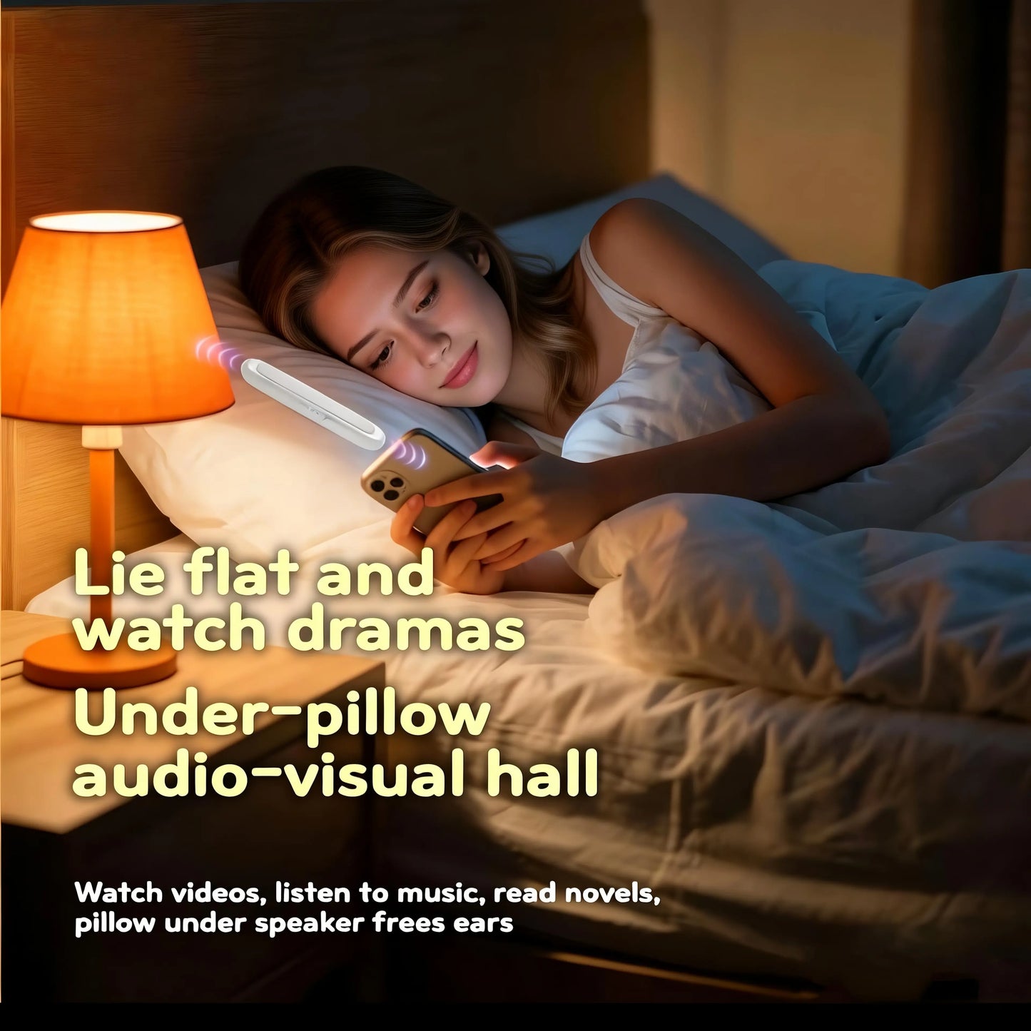 Bluetooth Under-Pillow Speakers with Bone Conduction Technology, 3D White Noise Generator, Volume Control, Sleep Timer, and Side Sleeper Compatibility