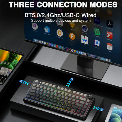 AULA F75 Pro Wireless Mechanical Gaming Keyboard - 75% Hot-Swappable, USB Rechargeable, RGB Backlit, PBT Side-Printed Keycaps, Multimedia Scroll Wheel, Ideal PC Accessories