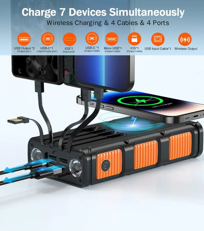 Goodaaa-W31 Power Bank Wireless Charger 45800Mah Built in Hand Crank and 4 Cables 15W Fast Charging Power Bank Accessories Device Phone Smartphone