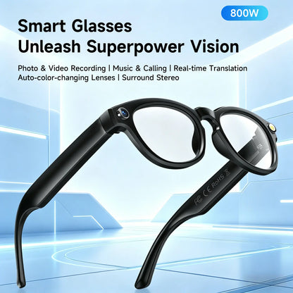 JEYUIN Smart Bluetooth Audio Glasses: Hands-Free Vlogging, Photo & Video Capture with Real-Time Translation - Ideal Wearable Camera Eyewear for Travel, Outdoor Activities, and Everyday Use - Compatible with iPhone and Android