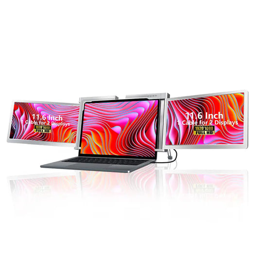 Laptop Screen Extender - 11.6-Inch Triple Portable Monitor for 13"-14.1" Laptops, 1080P FHD IPS, Type C/USB A Powered, S100 Grey
