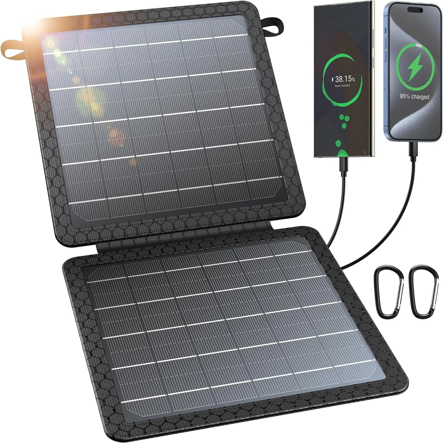 10W Solar Charger, IP65 Waterproof, Foldable with Dual USB Outputs (5V/2A Max) for Iphone, Ipad, Samsung, and More. Ideal for Outdoor Use.