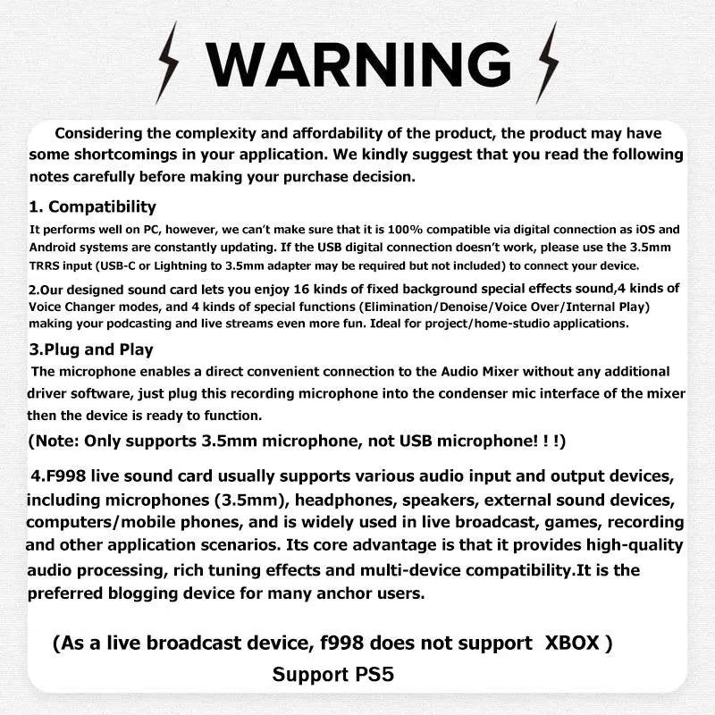 Professional Live Sound Card Audio Interface with DJ Mixer Effects and Voice Changer for Podcast Production and Streaming (Not Compatible with XBOX)