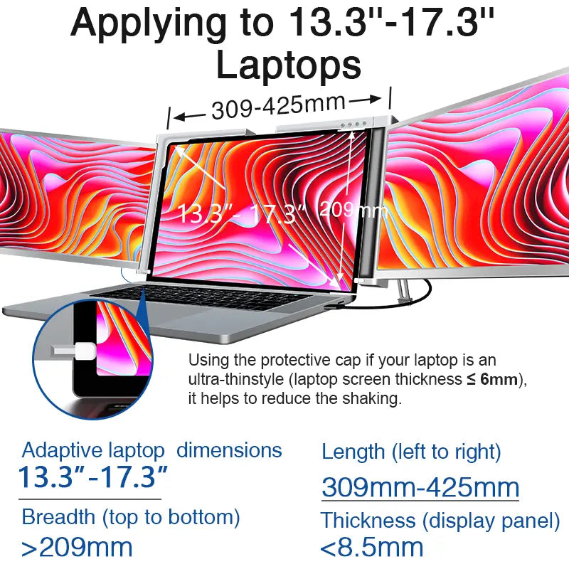 Dual-Screen Laptop Extender, [M1/M2/M3/Windows] [Connects with Just One Cable], Laptop Display Extender for Mac/Windows, 1080P | FHD IPS | Ultra-Thin Bezel, Type-C/Usb Powered, S400 Gray.