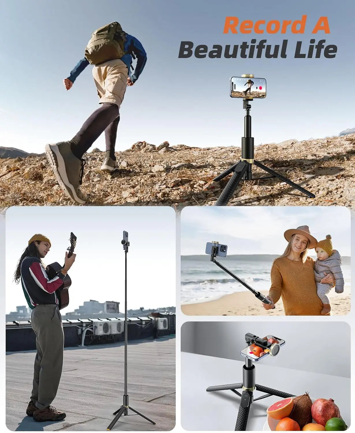 62-Inch Adjustable Phone Tripod and Selfie Stick with Remote Control - Lightweight and Portable Stand for iPhone and Android, Ideal for Selfies, Video Recording, and Vlogging