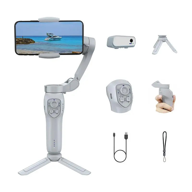COMITOK Gimbal Stabalizer 3-Axis Handheld Phone Stabilizer for Smartphone with Fill Light, Active Rotating Automatic Face Tracking, Anti-Shake Shooting Desktop Stand for Video Recording, Tripod for Iphone & Android, Selfie Accessories