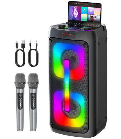 Professional Karaoke Machine with Portable Bluetooth Speaker, Dual Wireless Microphones, and Integrated Disco Lights - Perfect for Parties and Outdoor Events, Ideal Gift for Music Enthusiasts and Families