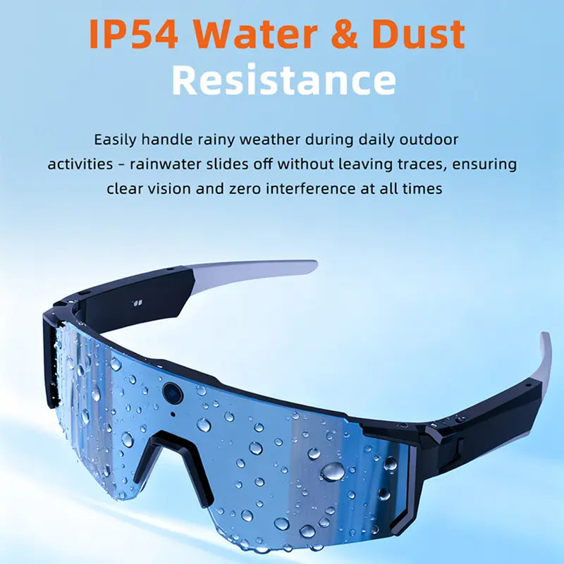 Smart Sports Glasses with 8MP Camera, 2K Photo/1200P Video Recording Wearable Glasses, IP54 Waterproof Multifunctional Wireless Audio Bluetooth Glasses with Headphone, Outdoor Sports Polarized Sunglasses with AI Voice Assistant, UV Protection Eyeglass