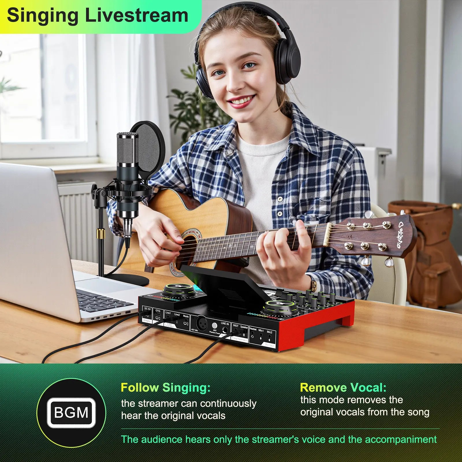 Tenlamp G10-P15 Professional Sound Card Kit with Condenser Microphone, Audio Mixer Featuring Voice Changer and Noise Reduction for Streaming, Podcasting, and Gaming