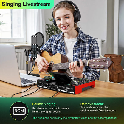 Tenlamp G10-P15 Professional Sound Card Kit with Condenser Microphone, Audio Mixer Featuring Voice Changer and Noise Reduction for Streaming, Podcasting, and Gaming