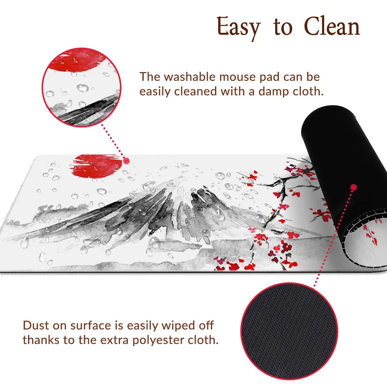 Cherry Blossom Design Rectangular Mouse Pad with Non-Slip Rubber Base, Washable for Office, Work, and Gaming Use