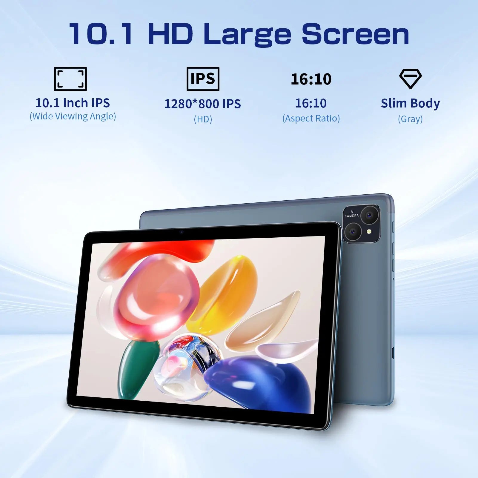 10.1-Inch Android 14 Tablet with HD Display, 128GB Storage, Dual Channel Speakers, Dual Cameras, and Dual Band WiFi for Enhanced Entertainment and Productivity