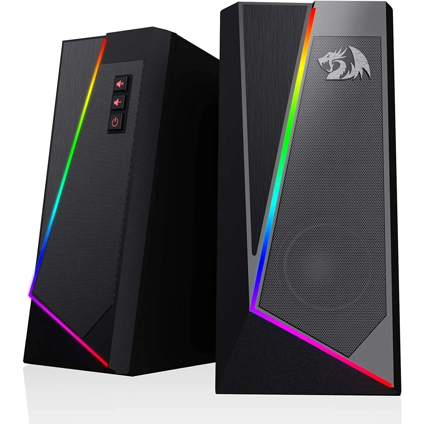 Redragon GS520 2.0 Channel Desktop Speakers - Multifunctional PC Gaming Audio System with RGB LED Lighting, Enhanced Sound Quality, and Convenient Volume Control, USB Powered with 3.5mm Connectivity