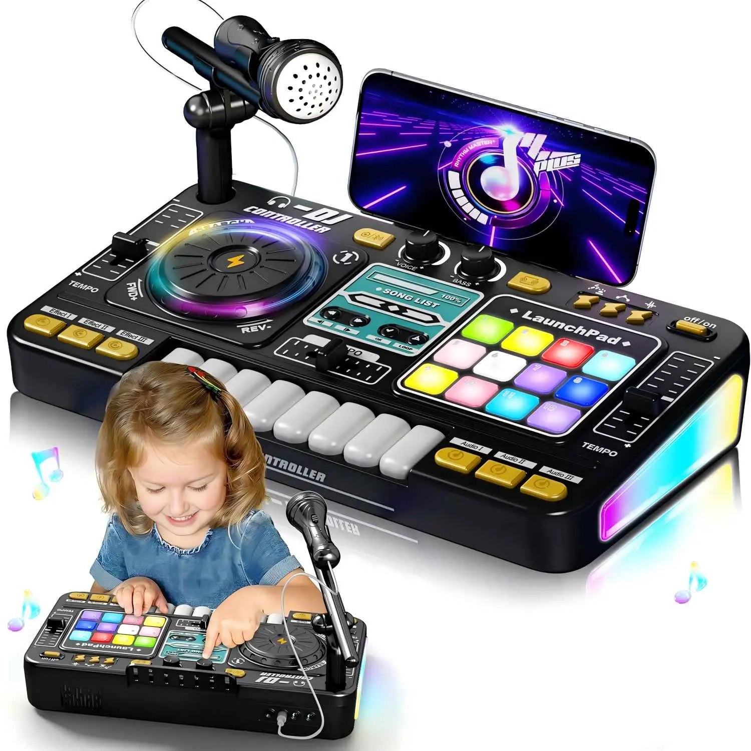 Multifunctional Digital DJ Controller with Microphone and Piano Keys - Educational Music Toy for Kids, Ideal for Home Entertainment