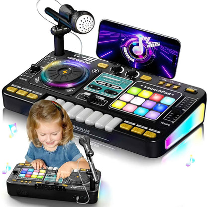 Multifunctional Digital DJ Controller with Microphone and Piano Keys - Educational Music Toy for Kids, Ideal for Home Entertainment