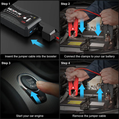 NEXPOW 2026 Enhanced Car Jump Starter - 3000A Peak Performance for 9.0L Gas and 7.0L Diesel Engines - Portable Lithium Battery Pack with USB QC3.0 and Jumper Cables