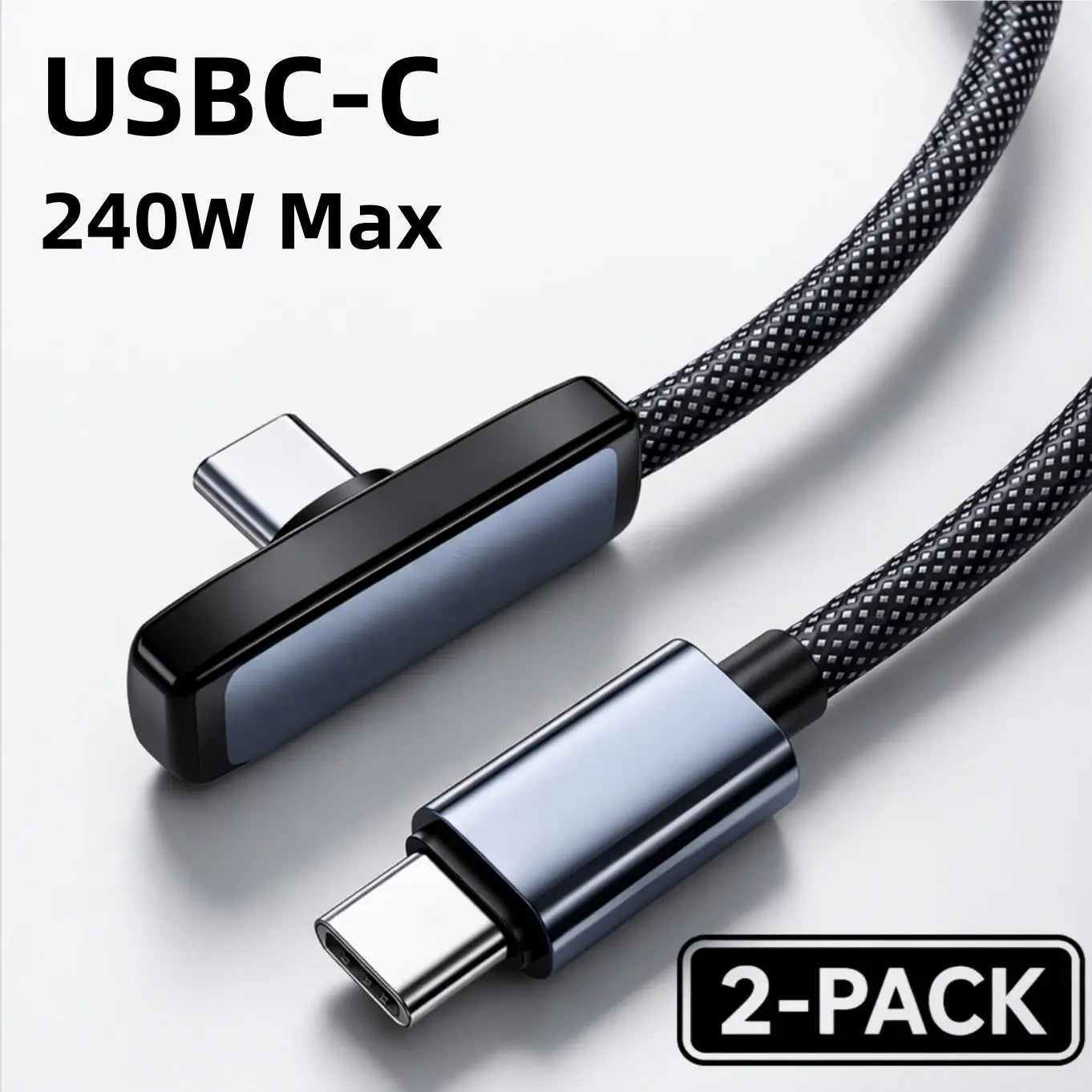 100W Right Angle USB-C Fast Charging Cable - PD PPS 60W/240W, 6A Braided Cord for iPhone 15/16/17 Pro Max, Samsung Android Phones, Tablets, and Laptops - 90 Degree Design for Enhanced Accessibility