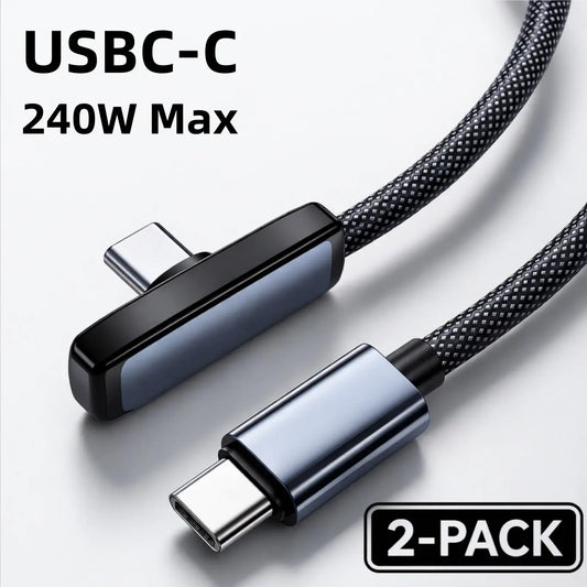 100W Right Angle USB-C Fast Charging Cable - PD PPS 60W/240W, 6A Braided Cord for iPhone 15/16/17 Pro Max, Samsung Android Phones, Tablets, and Laptops - 90 Degree Design for Enhanced Accessibility