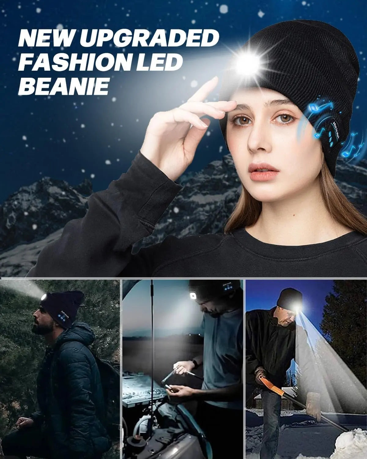 Bluetooth Beanie with LED Headlight and Detachable Speaker, USB Rechargeable Warm Hat for Music and Calls, Ideal for Sports and Outdoor Activities, Unisex Birthday Gift
